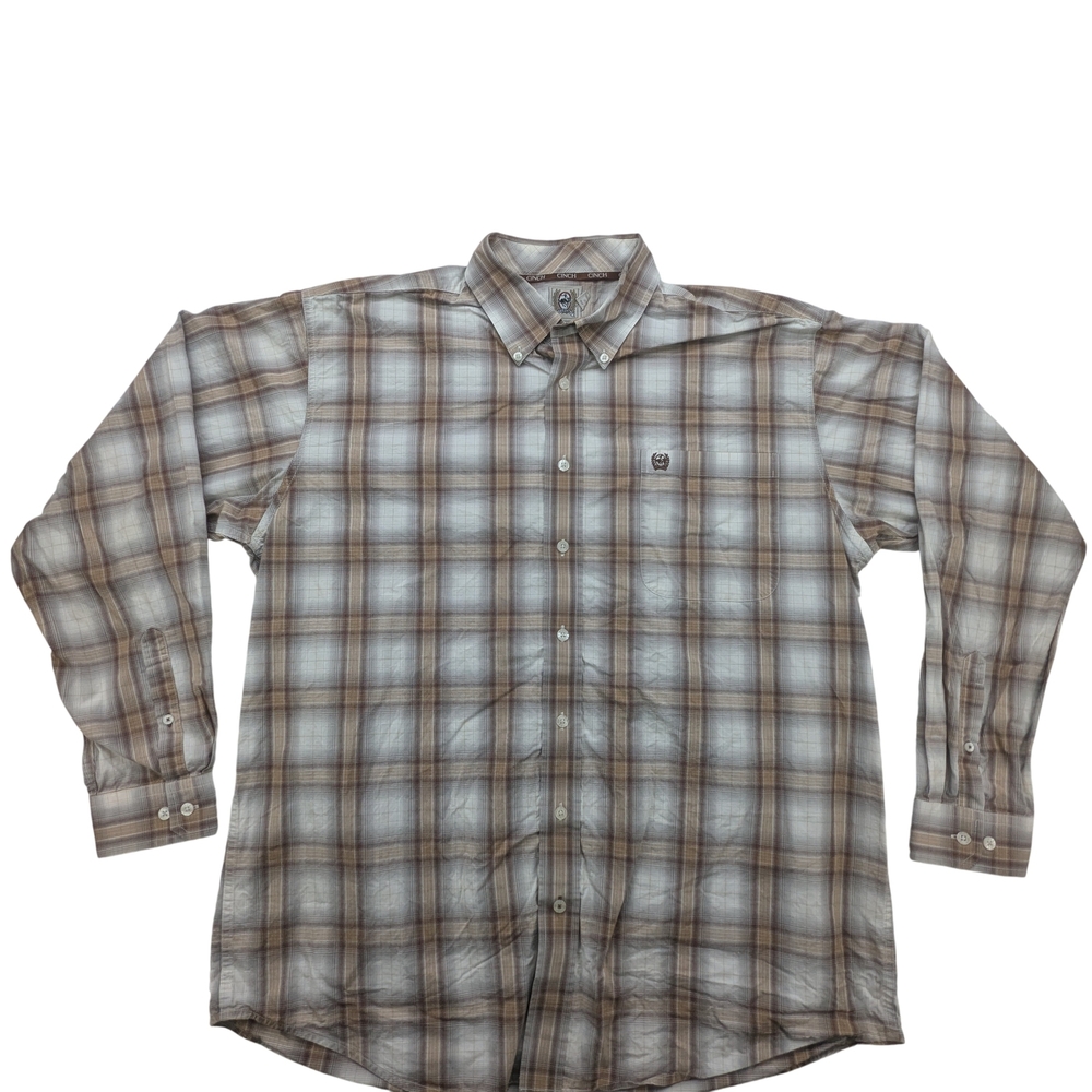 Cinch Shirt Mens Large Plaid Button Down Western Rodeo Long Sleeve Brown Logo